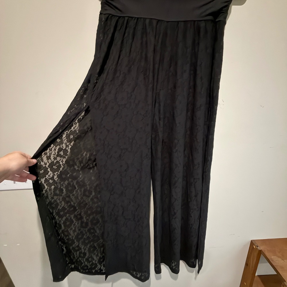 Aerie Black Lace Wide Leg Pants Size M Sheer Beach Coverup Stretch Whimsigoth